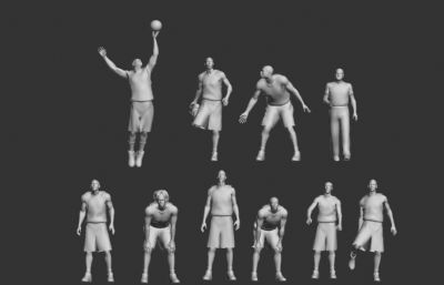 10个篮球运动员,各种运动姿势max模型,无贴图