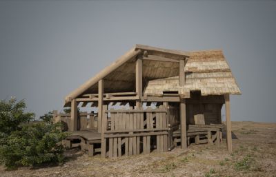 古建筑木板材质破旧的房子3D模型(网盘下载)