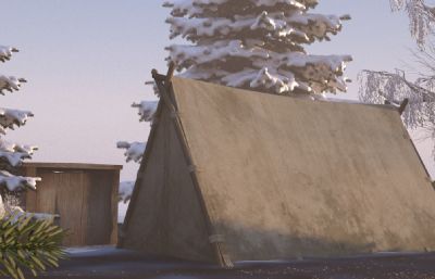 大雪纷飞帐篷雪景3D模型(网盘下载)