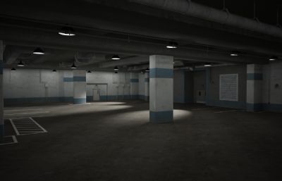 小区地下停车场建筑场景3D模型(网盘下载)