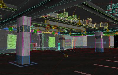 小区地下停车场建筑场景3D模型(网盘下载)