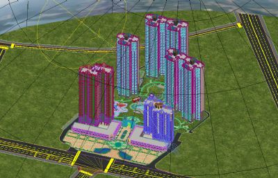 现代小区居民区场景中庭max模型(网盘下载)