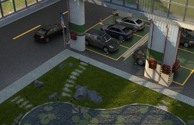 现代地下广场地下停车场水景max模型(网盘下载)