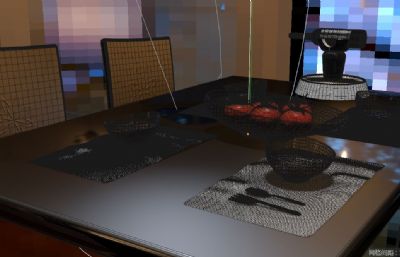 现代餐桌静物渲染C4D模型