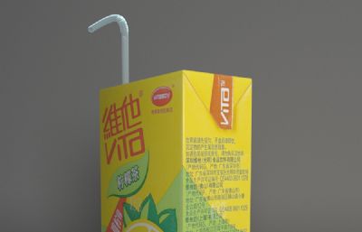 写实维他柠檬茶纸盒饮料3D模型,max,fbx两种格式