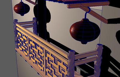 中式灯笼窗台阳台建筑maya模型