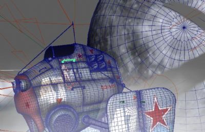 科幻小型飞行器驶离太空星球场景maya模型