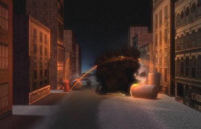 火药引燃爆炸场景特效动画maya模型