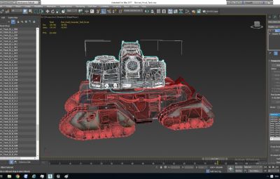 绑定履带滚轮坦克C4D模型,炮台旋转动画(网盘下载)