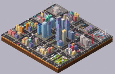 C4D低多边形城市楼房鸟瞰模型