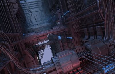 大型科幻舱内机械场景maya模型