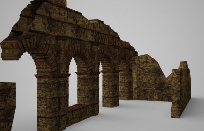 古建破旧的围墙建筑3D模型