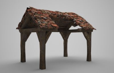 破烂的亭子,木亭子3D模型