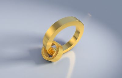 双圆环戒指,金色金属产品C4D模型