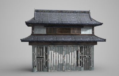 古建筑大门,古村庄入口大门3D模型
