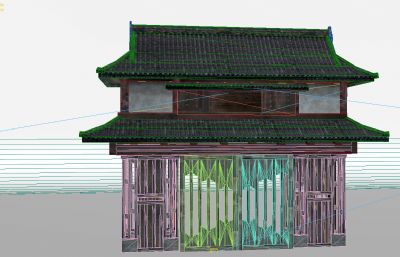 古建筑大门,古村庄入口大门3D模型
