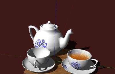 茶壶茶具组合su模型