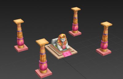 埃及狮身人面像及石柱3D模型