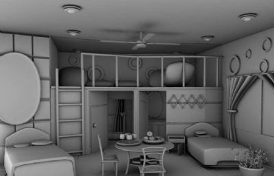 简单的三人公寓,宿舍室内maya模型