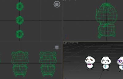 三只可爱的熊猫玩偶3D模型