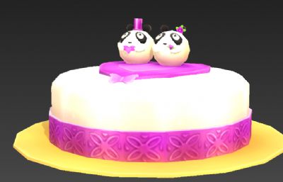 可爱熊猫主题情侣蛋糕3D模型