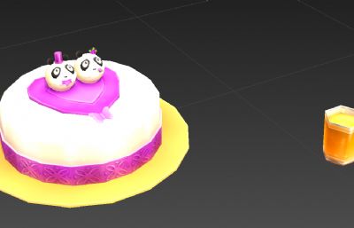 可爱熊猫主题情侣蛋糕3D模型