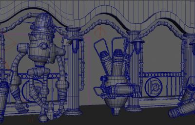 小机器人和他的科幻武器,道具展示场景Maya模型