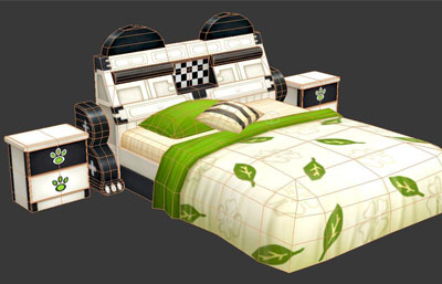 卡通森林风格床,床头柜max模型
