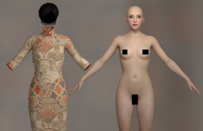 旗袍女人女子3D模型,有贴图,有MAX,MA,OBJ等格式(网盘下载)