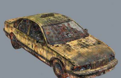 战争地区废弃出租车游戏场景3D模型