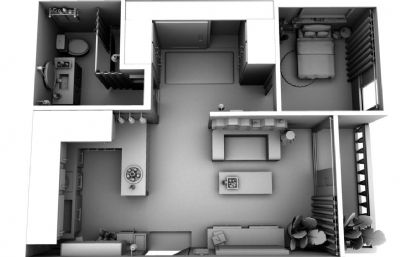 小公寓,单人公寓整体室内设计maya模型