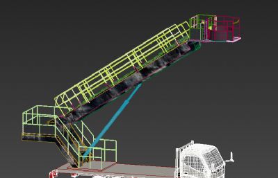 高空升降车3D模型,做旧效果,带10帧升起平台动画
