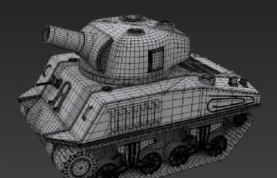Q版谢尔曼坦克3D模型,坦克玩具模型