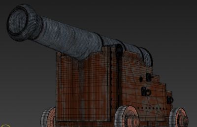木质基底大炮火炮OBJ模型