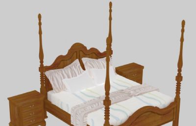 美式架子床,高柱床3D模型