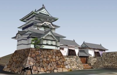 城墙寺庙,日本天守阁古建SU模型
