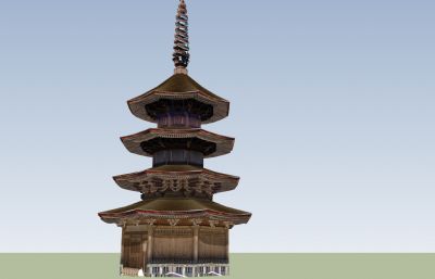 日本安楽寺八角三重塔宝塔su模型