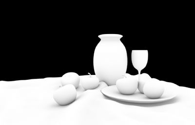苹果,酒杯,罐子静物maya2018模型