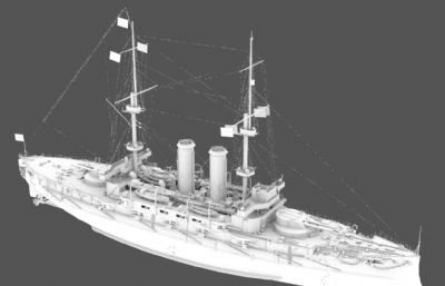 日本联合舰队三笠号战列舰3D模型,FBX,MAX,OBJ格式模型