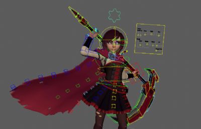 Ruby Rose鲁比·洛斯,动画RWBY女主角maya模型,带绑定,贴图全
