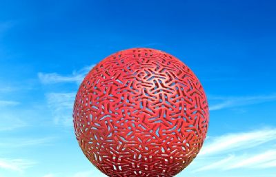 中国红圆球雕塑设计3D模型