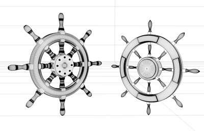 两个写实船舵C4D模型,精细结构