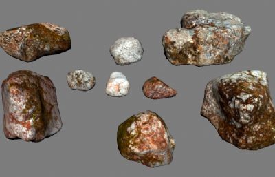 带纹理的简单石头,石块maya模型