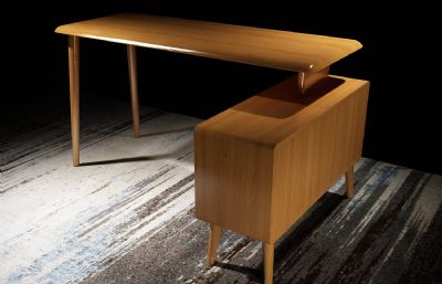 实木转角书桌电脑桌组合3D模型