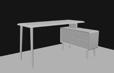 实木转角书桌电脑桌组合3D模型