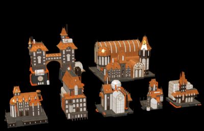 庞克工业风格建筑，房子，城堡等建筑FBX模型(网盘下载)