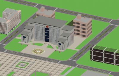 宝鸡市政府，潘龙桥地标建筑3D模型