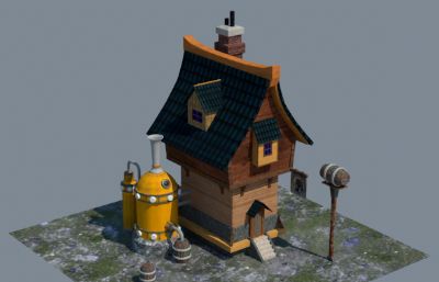 游戏里的工业风房子建筑OBJ模型