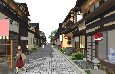 日式风情商业街，古镇su模型