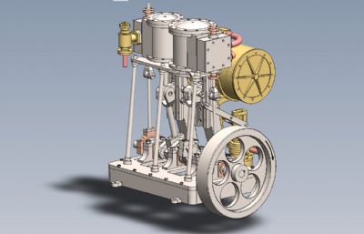 缸立式复合冷凝蒸汽机,蒸汽发动机solidworks图纸模型